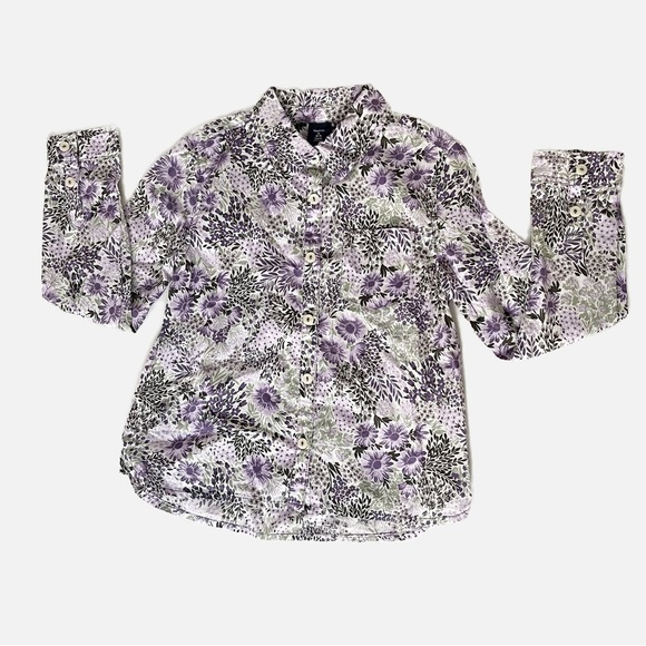 GAP Kids Girl’s Purple Floral Button Down Top - Size Small - Picture 1 of 8